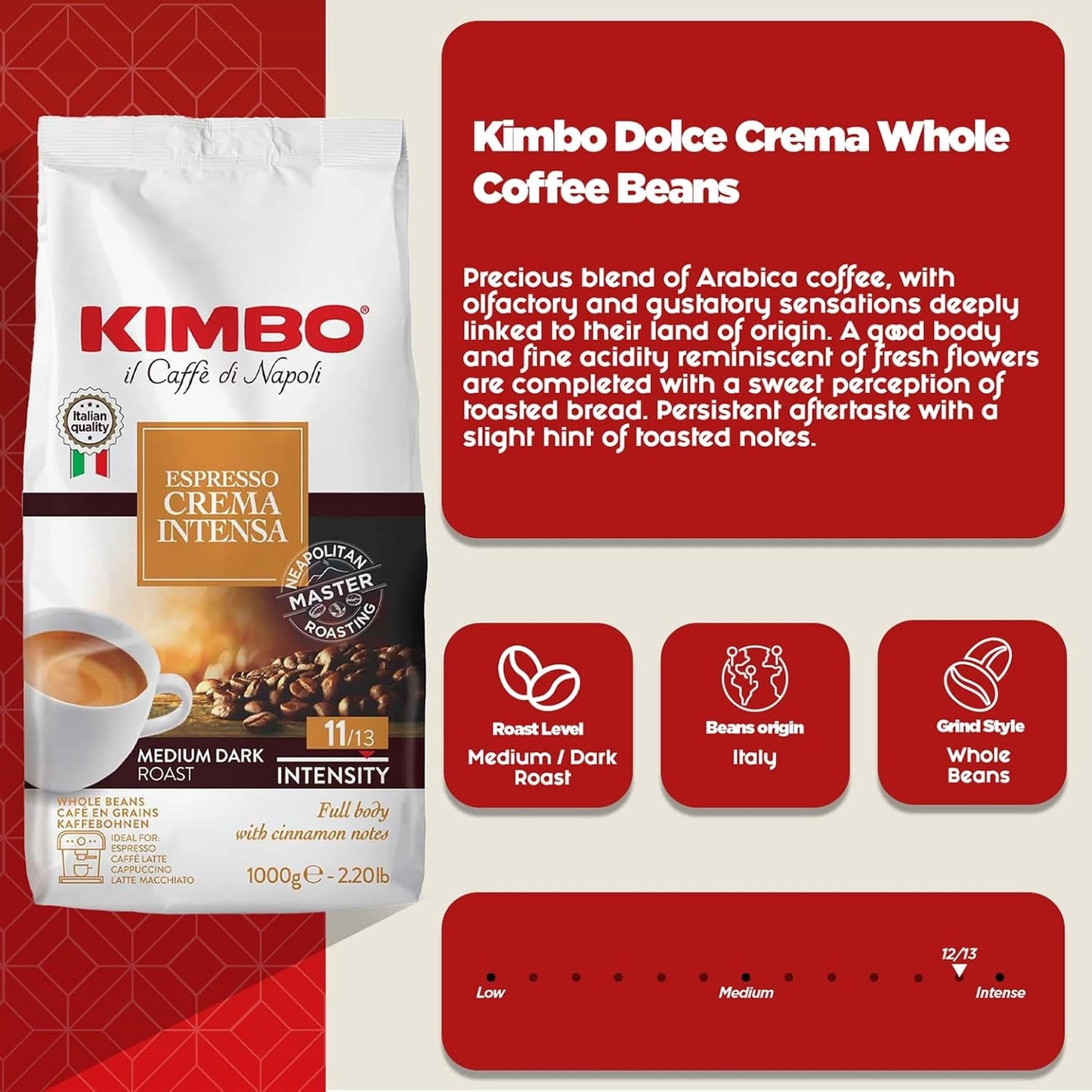 Espresso Crema Intesa, 6 koffiebonen x 1 kg, volle en intense blend, intensiteit 11/13, medium gebrand, 6 pakken van elk 1 kg