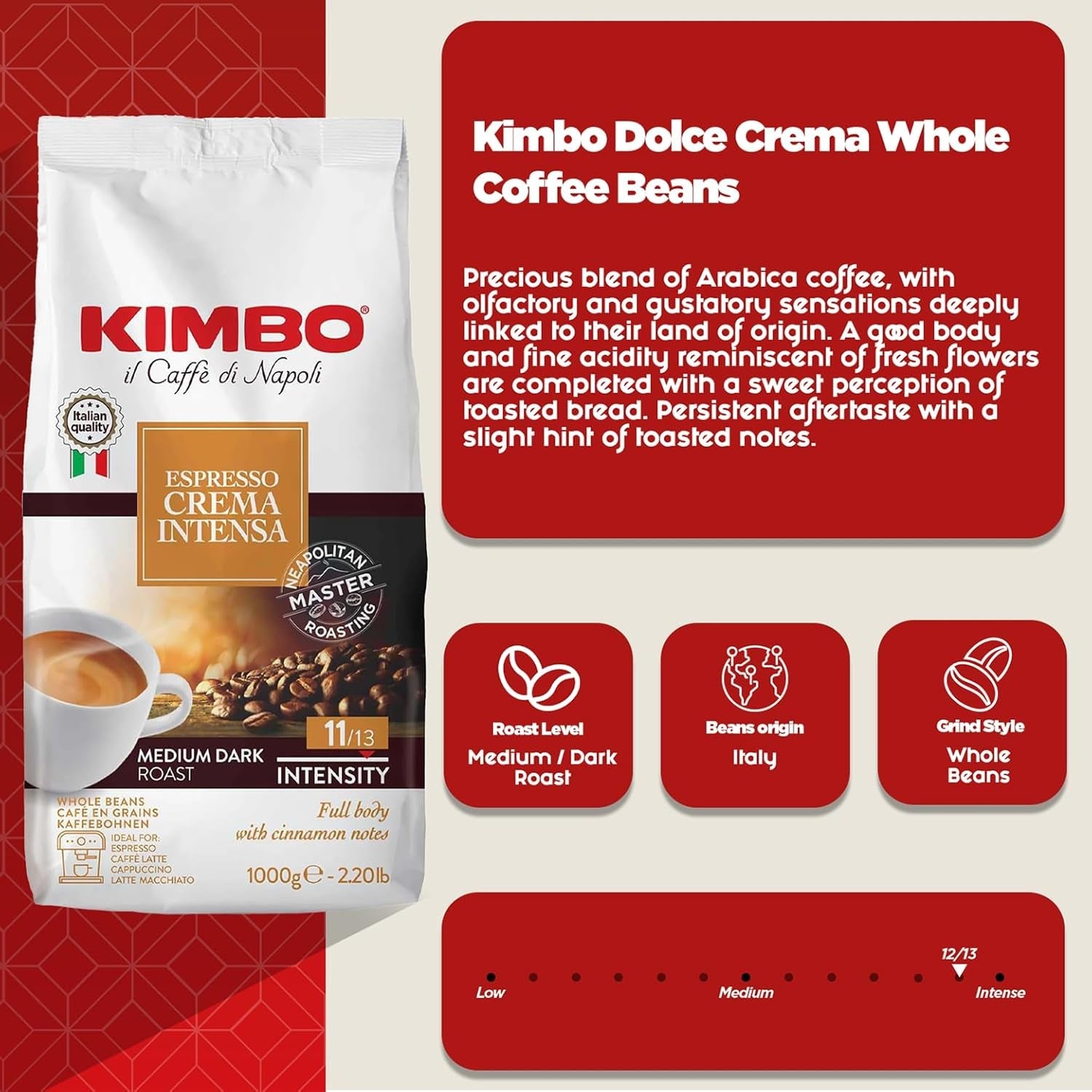 Espresso Crema Intesa, 6 koffiebonen x 1 kg, volle en intense blend, intensiteit 11/13, medium gebrand, 6 pakken van elk 1 kg