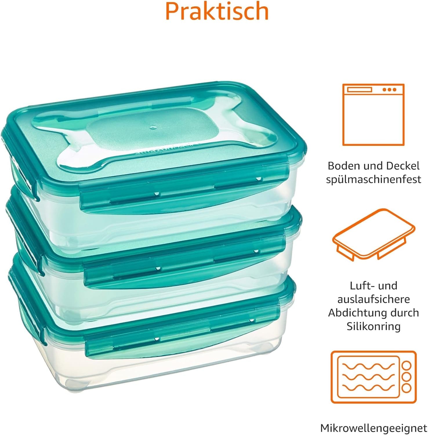 Amazon Basics Vriezercontainers in een set, met deksels, lekvrij, stapelbaar, koelkast/vriezer, BPA-vrij, kunststof, magnetron- en vaatwasmachinebestendig, 3 x 1,2 l, doorzichtige voedselbewaardozen Naty Shop
