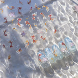 JMEOWIO 3D Nagelsticker Koi Fisch Nail Art Sticker Selbstklebend Nagelaufkleber 5D Stereoskopische Decoratie Nageldesign Zubehör 1 Blatt