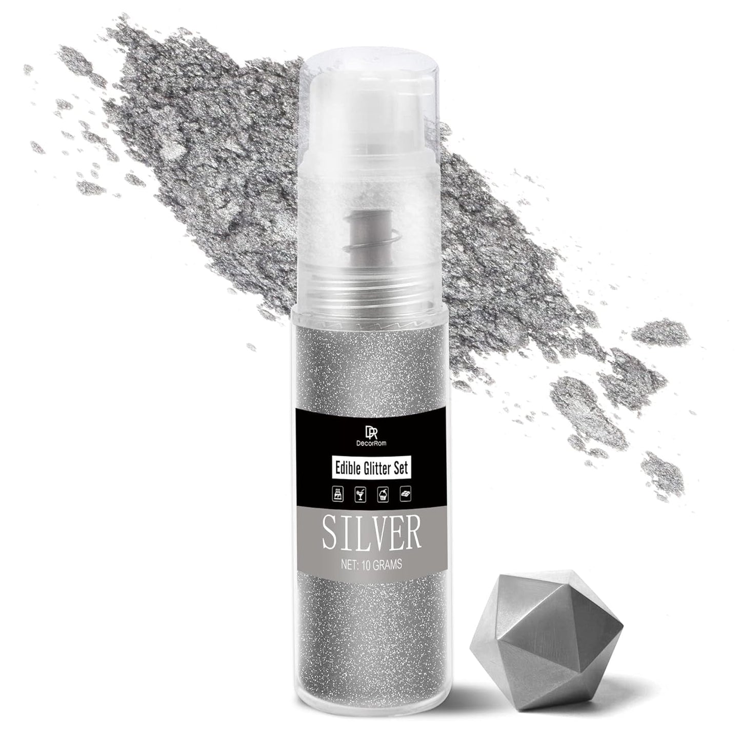 DecoRom, eetbare glitters, poeder, 10 gram Glitter Naty Shop Zilver