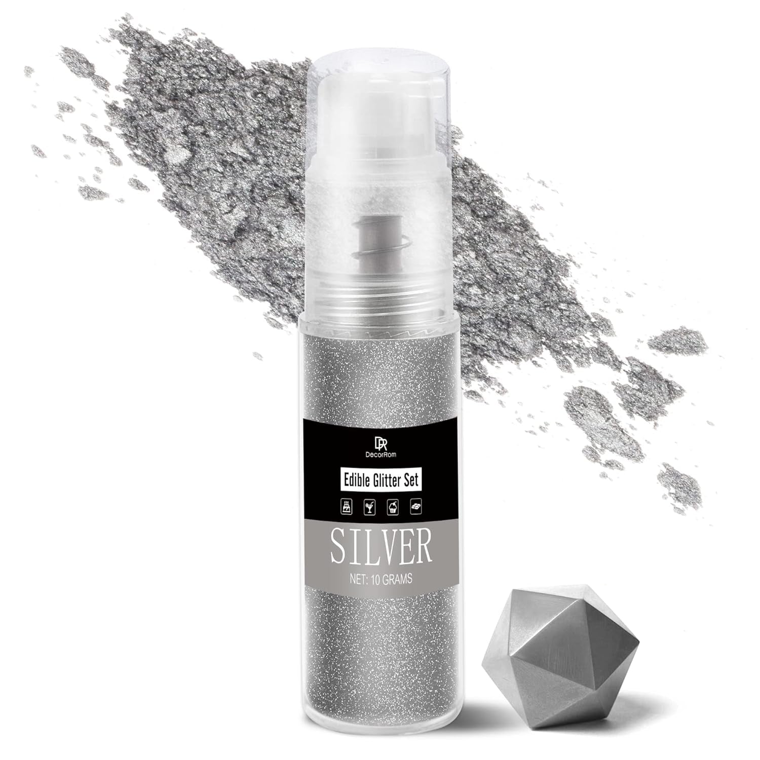 DecoRom, eetbare glitters, poeder, 10 gram Glitter Naty Shop Zilver