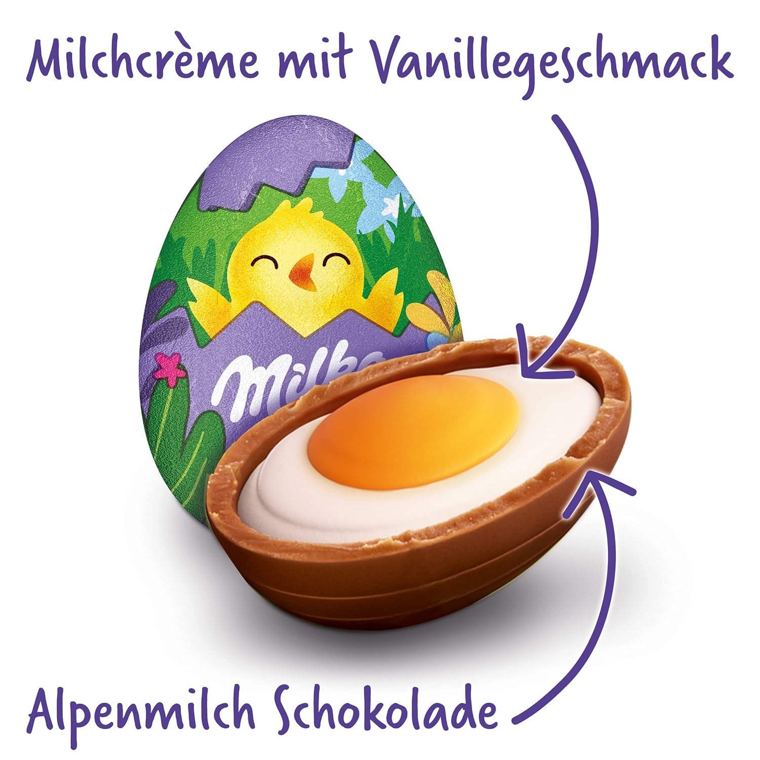 Milka Sweet Egg – Paaschocolade gevuld met vanillecrème, gebakken ei-look – 124g