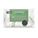 LILLYDOO Groene vochtige doekjes, 600 stuks (10 x 60), 100% plasticvrij, scheurbestendig doekje - geurvrij, zacht en natuurlijk, zachte reiniging voor de gevoelige huid, dermatologisch getest