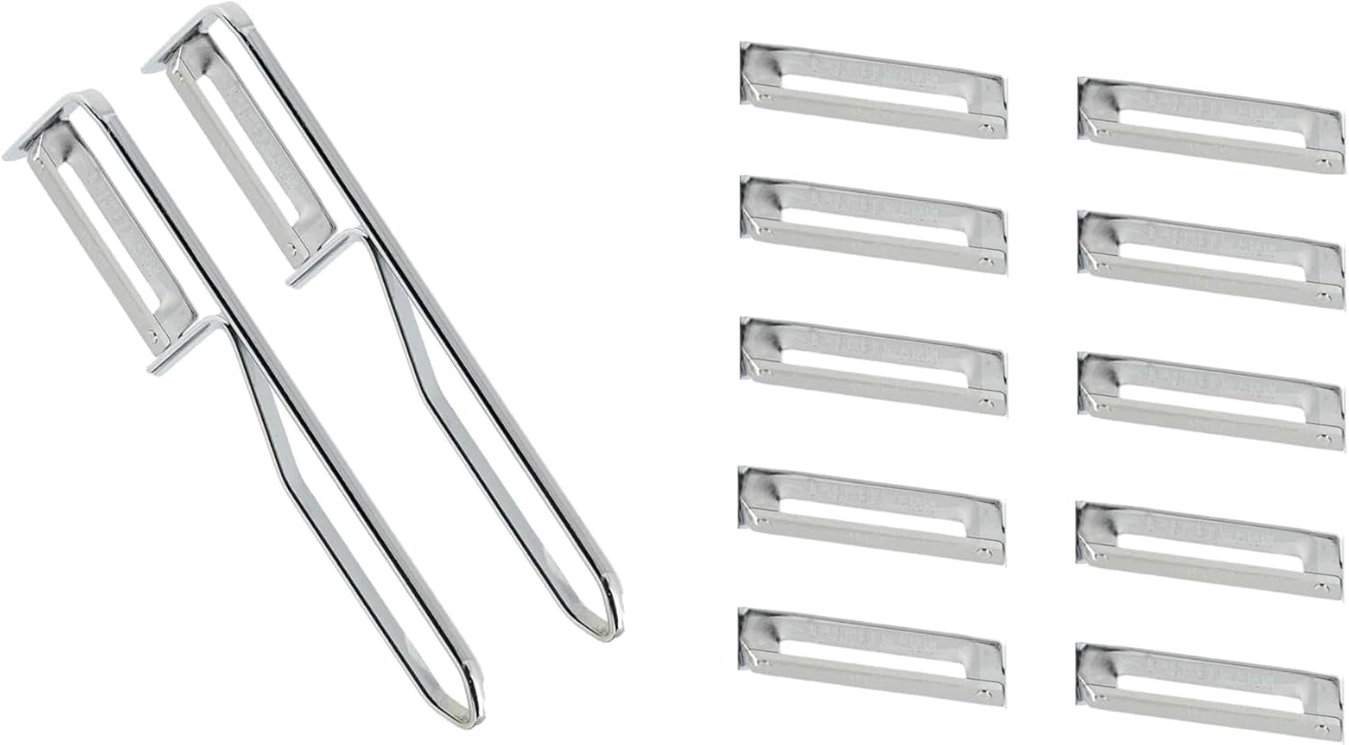 Fackelmann universele dunschiller, roestvrijstalen messenschiller Naty Shop Economy dunschillerset 2-delig (inclusief 10 reservemessen)