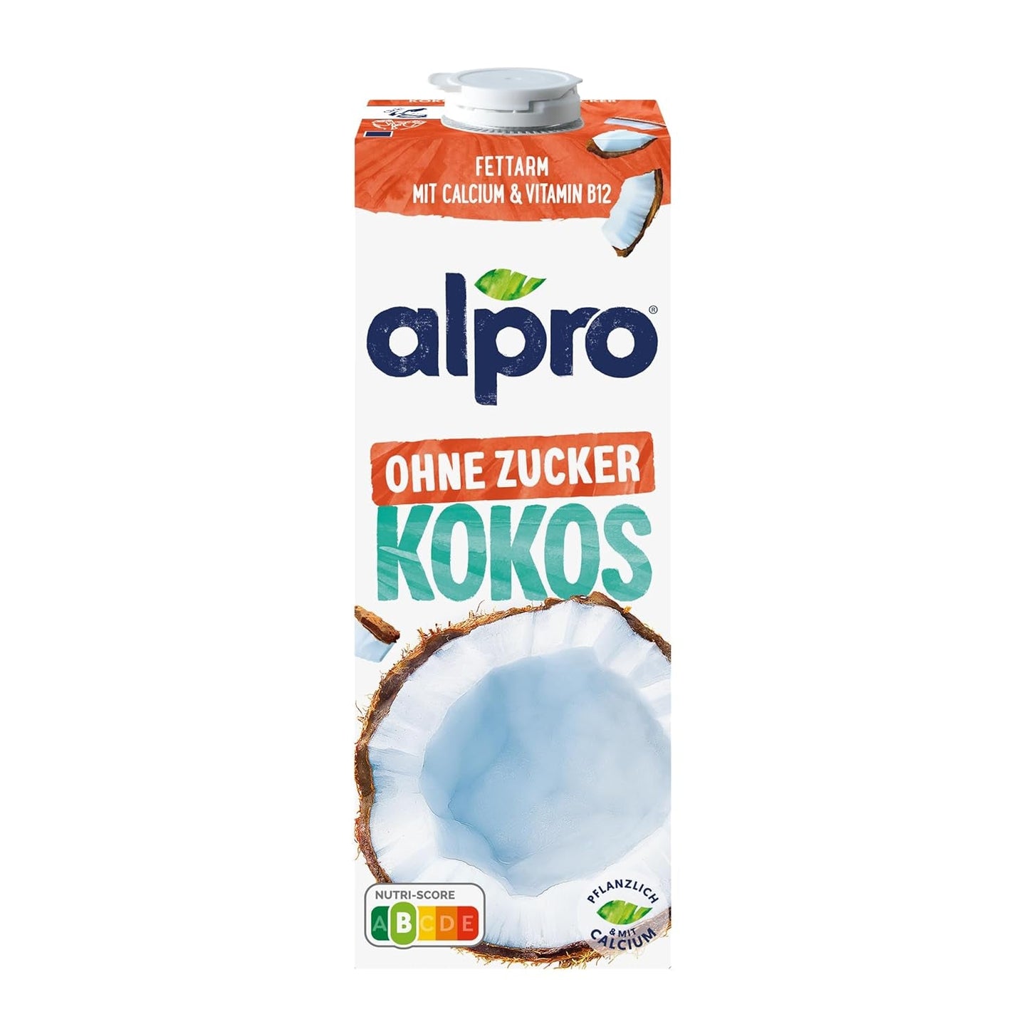 Alpro Kokosnussdrink ohne Zucker – Ohne Süßstoffe – Vegan en melkvrij – Van Natur aus lactosevrij en vettarm – Rijk aan calcium en vitamines – 8 x 1 L