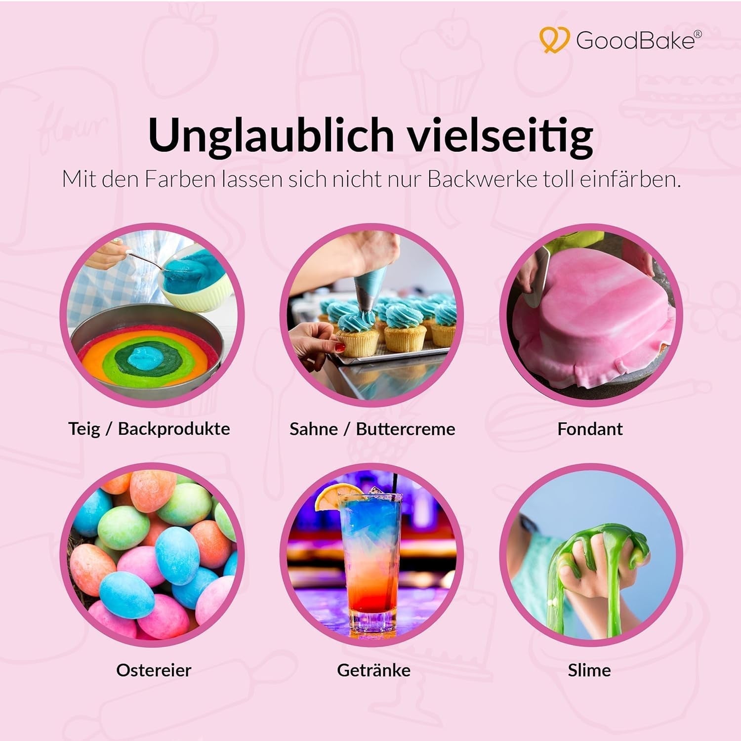Goodbake roze kleurstof (11 ml) - Intense kleurstof - Zeer geconcentreerde kleur - Voor het kleuren van taarten, fondant, botercrème, drankjes, slijm en vele andere artikelen. 100% veganistisch