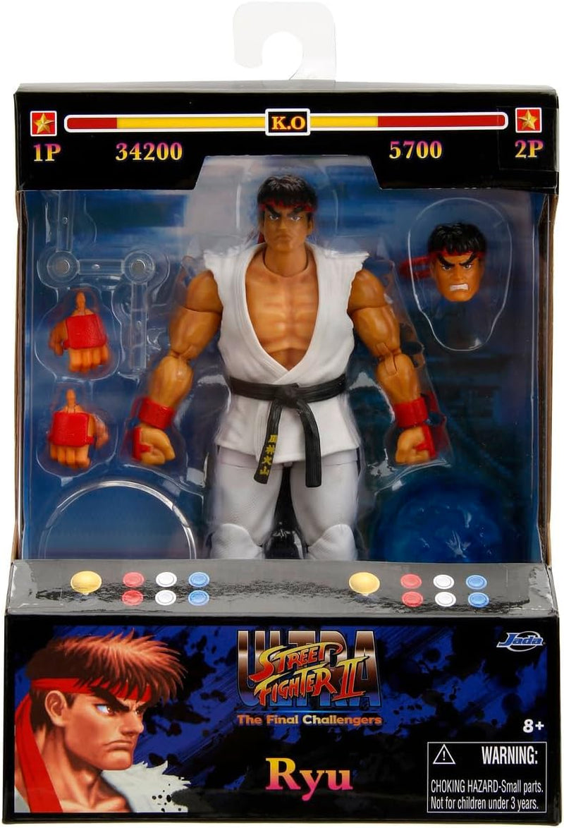 Jada Toys Street Fighter Figuur Guile (15 Cm) - Street Fighter 2: The Final Challengers Actie- en verzamelbare beweegbare figuur met afwisselend hoofd, handen en accessoires Leeftijd 13+ Actiefiguren Naty Shop Ryu