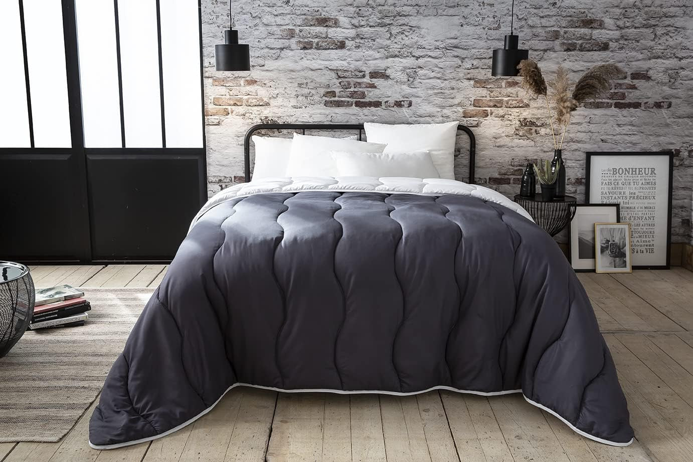 Abeil dekbed 200 X 200 Cm, tweekleurig, wit en grijs Quilts en quilts Naty Shop