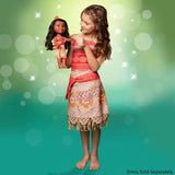 Disney Princess Moana pop van 35 cm, reflecterende glitterogen, beweegbare gewrichten, afneembare outfit, bloemenclip, lang haar, voor meisjes vanaf 3 jaar