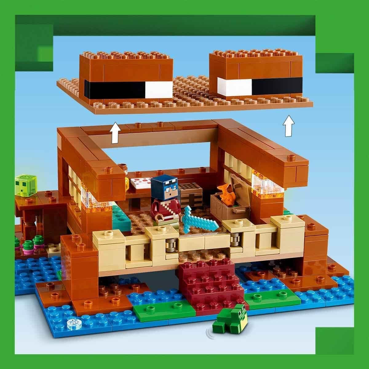 LEGO Minecraft Het Kikkerhuis, speelgoedhuis met figuren waaronder zombie, slijm en drenkeling, plus accessoires zoals speelgoedboot en werkbank, cadeau voor jongens en meisjes vanaf 8 jaar 21256 Bouwsets Besuche den LEGO-Store