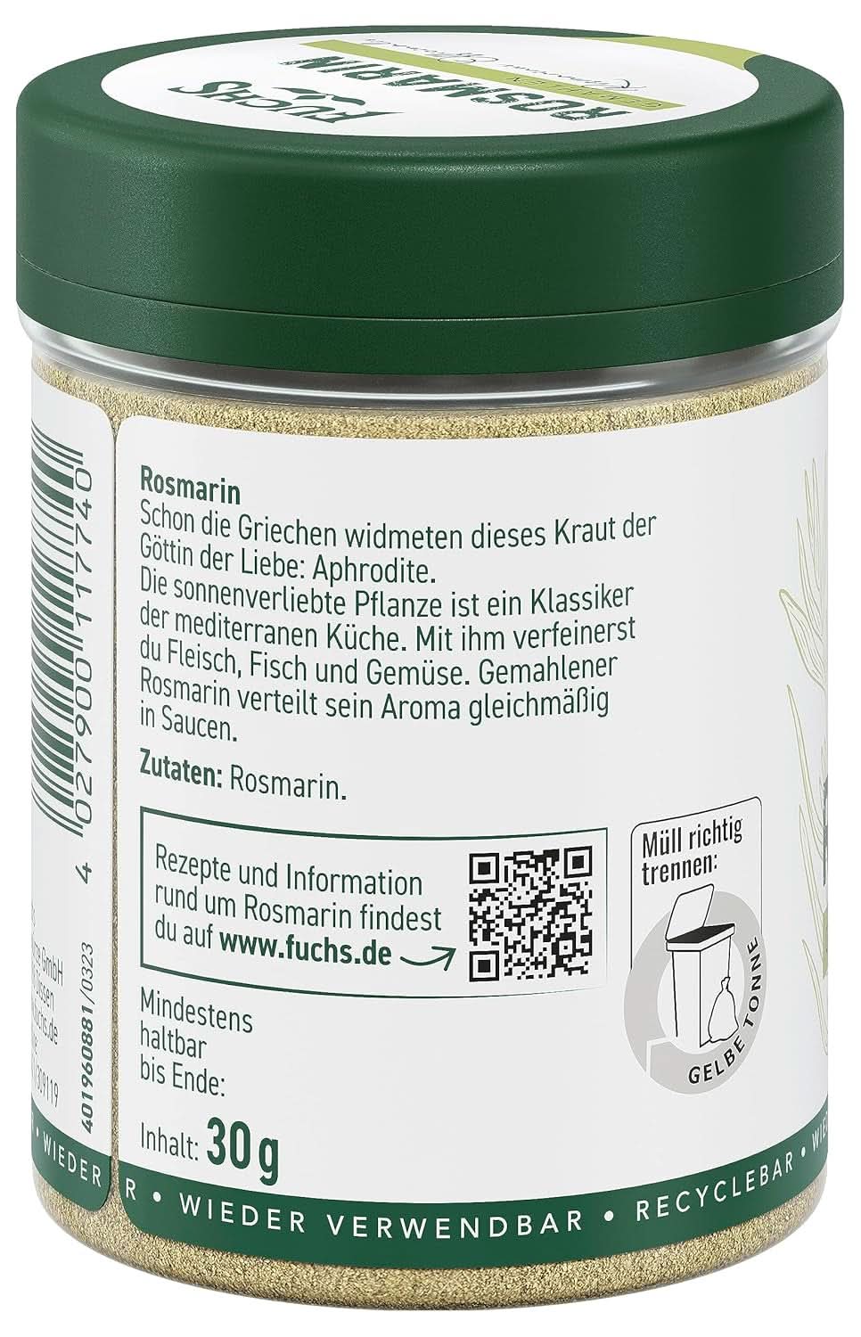 Fuchs - Gemalen Rozemarijn - Voor het op smaak brengen van vis, vlees en groenten, 30 gram Condimente Naty Shop