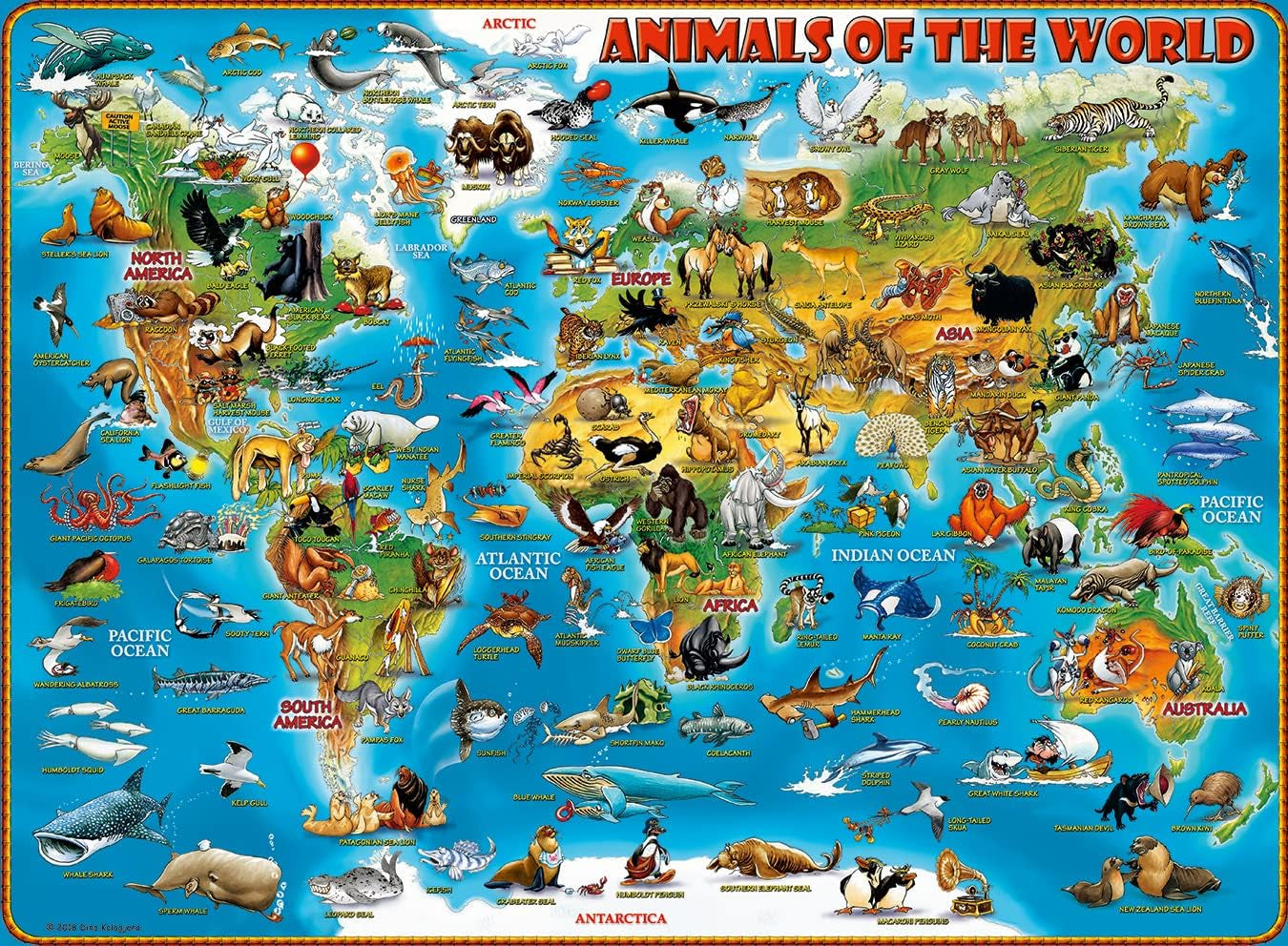 Ravensburger Puzzel voor kinderen - 13257 Dieren over de hele wereld - Wereldkaartpuzzel voor kinderen vanaf 9 jaar, met 300 stukjes in Xxl-formaat Puzzel Naty Shop