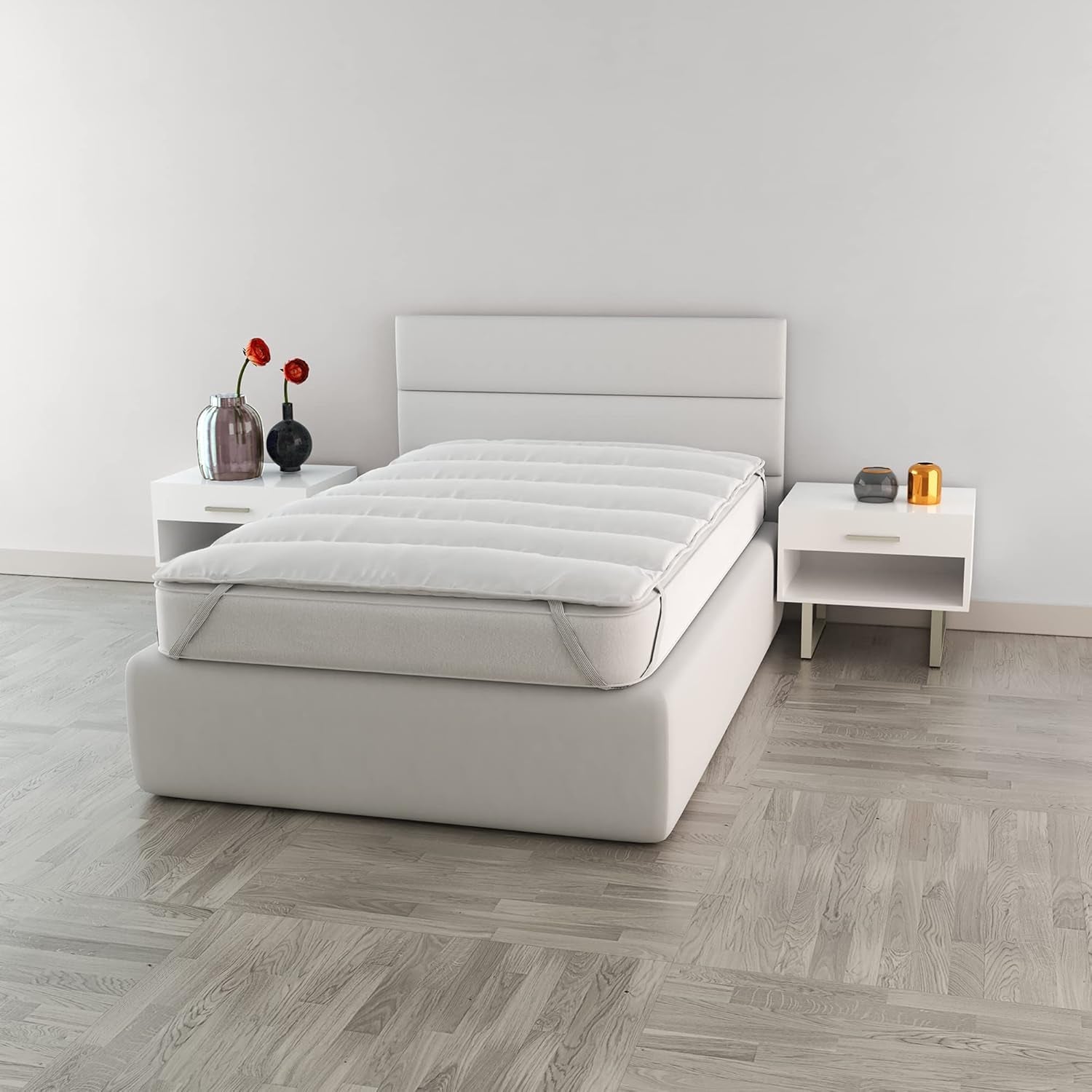 Italiaans beddengoed Elegant gewatteerde topper, wit, dubbele dekbedden en dekbedden Naty Shop 120X195