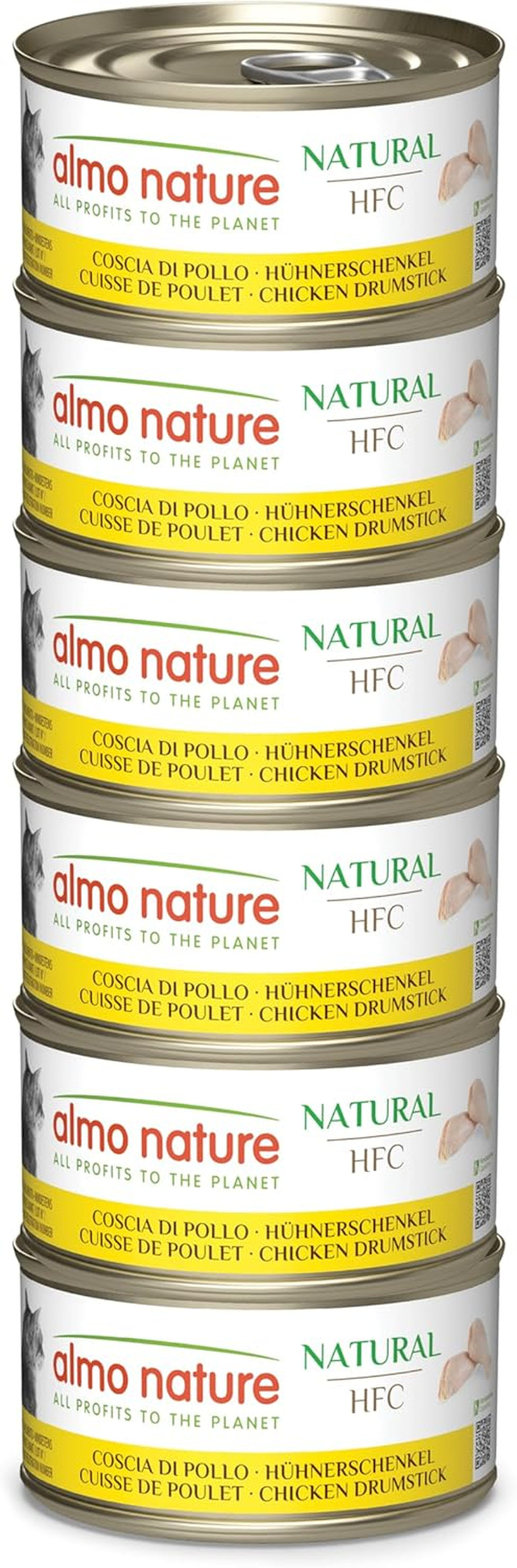 Almo Nature HFC Natural - Nassfutter für ausgewachsene Katzen - Hühnerschenkel - Menselijke kwaliteit, glutenvrij en monoproteïne - 6 x 70 g