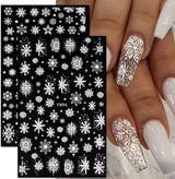 JMEOWIO Nagelsticker Weihnachten 8 Blatt Nagelaufkleber Selbstklebend Weiße Schneeflocken Winter Nail Art Sticker Decoratie Nageldesign Zubehör