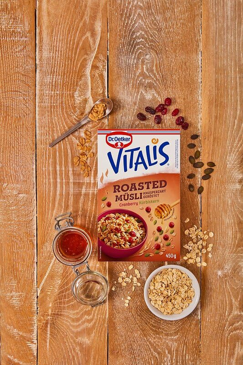 Dr. Oetker Vitalis Geroosterde Muesli met Veenbessen en Pompoenpitten: Geroosterde Muesli met Gedroogde Veenbessen, Pak van 8 (8 x 501 g)