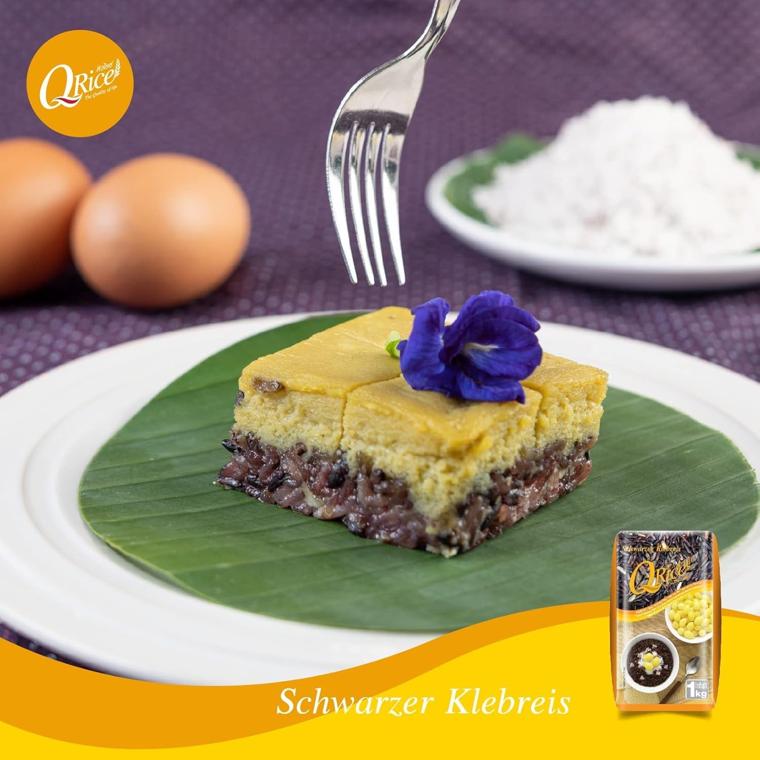Q RIJST | Zwarte langkorrelige kleefrijst uit Thailand | Aromatisch met een delicaat vleugje noot | Ideaal voor curry-, sushi- en mochi-desserts | 1 x 1kg