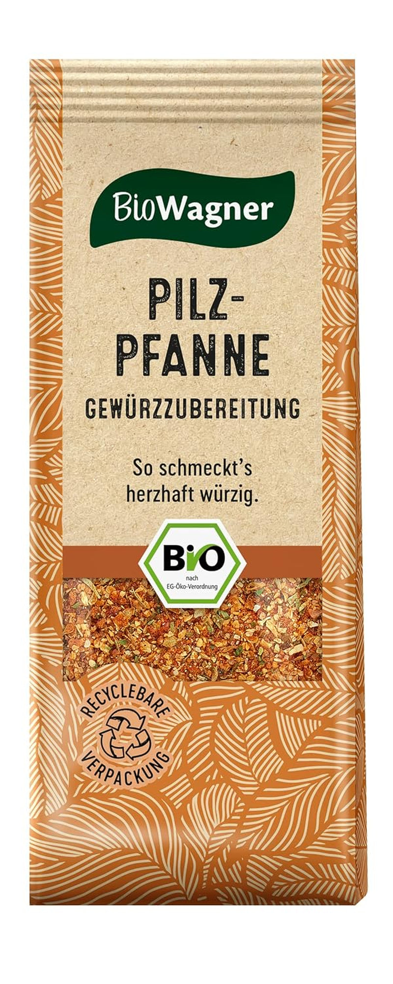 BioWagner - Bio Pilzpfanne Gewürzzubereitung | intensief-pikant Geschmack | natuurbelassene Bio-Zutaten | recyclebaar Verpackung | 60 gr