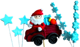 Set van 6 eetbare decoraties van suikerpasta, Kerstmis, de auto van de Kerstman, sterren en sneeuwvlokken Decoraties van Sugar Paste Naty Shop