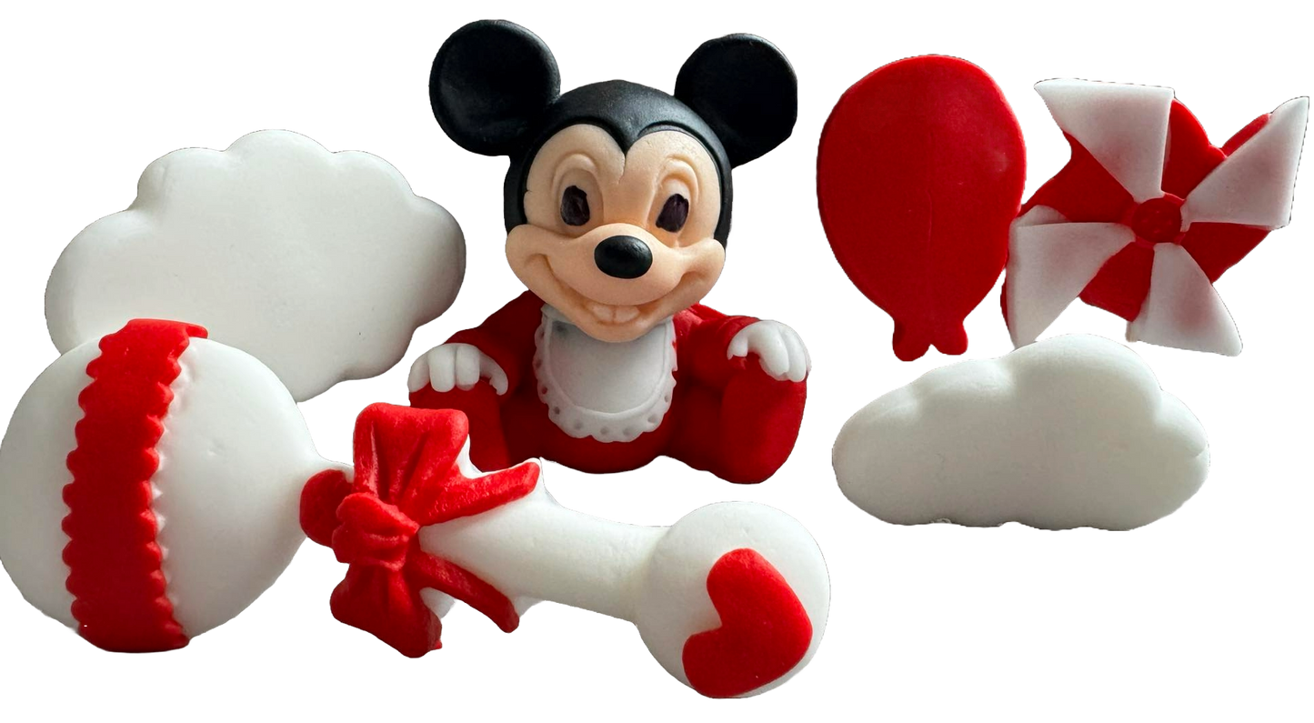 Set van 6 eetbare suikerdecoraties, Mickey Mouse Sugar Paste Decorations Naty Shop