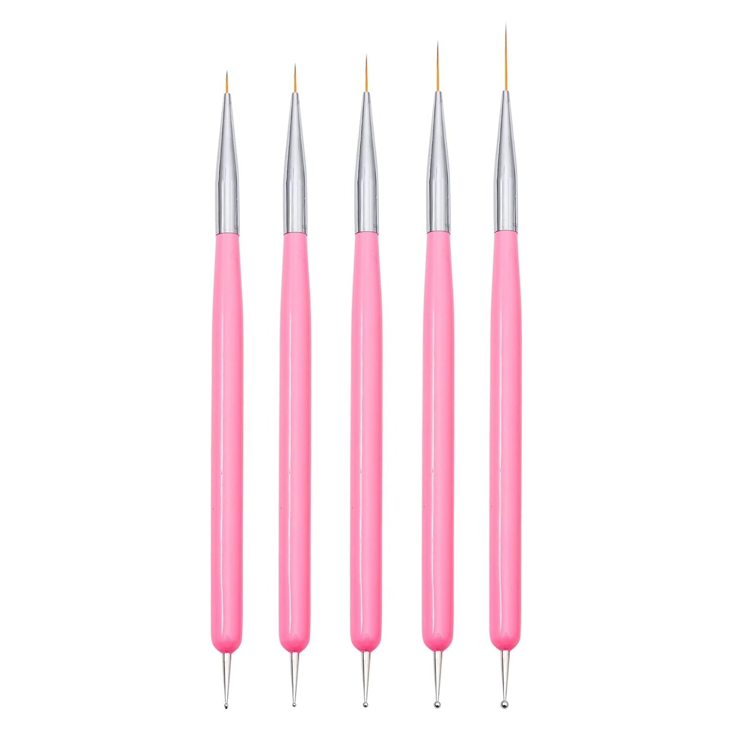 Nagelkunst-Pinsel, 5 Stück, Nailart-Pinsel, Punktierstift-Werkzeuge, Malkunst-Design-Pinsel-Set Für Lange Linien, Dünne Details, Feine Zeichnungsgrößen 7/9/11/15/22 Mm, Zwart