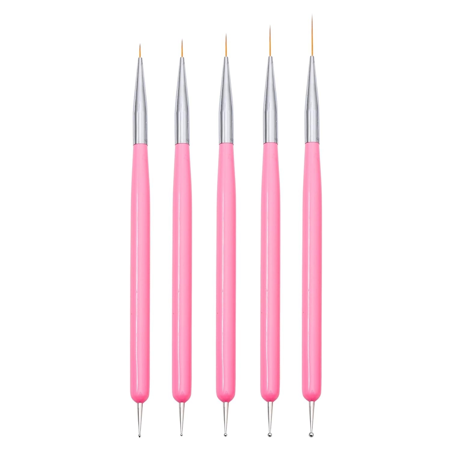 Nagelkunst-Pinsel, 5 Stück, Nailart-Pinsel, Punktierstift-Werkzeuge, Malkunst-Design-Pinsel-Set Für Lange Linien, Dünne Details, Feine Zeichnungsgrößen 7/9/11/15/22 Mm, Zwart