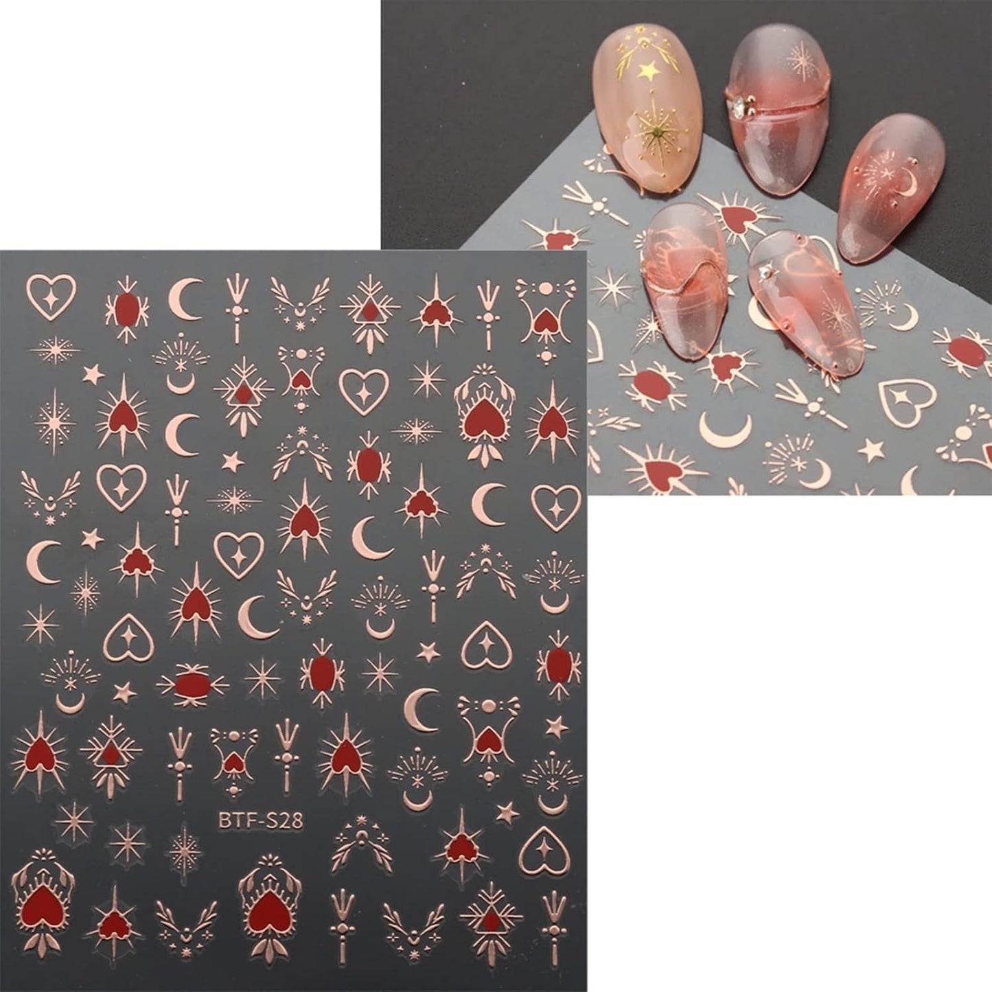 JMEOWIO Nagelsticker Mond Stern 9 Blatt Nail Art Sticker Selbstklebend Nagelaufkleber Sonne Decoratie Nageldesign Zubehör