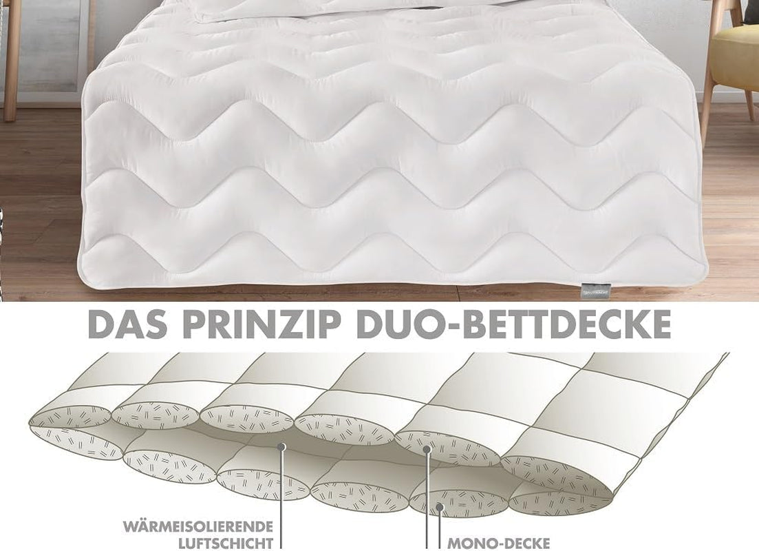 Traumnacht Cosy - Bedset 4 seizoenen, 1 X deelbaar dekbed 135 X 200 Set en 1 X kussen 80 X 80 Cm, Ã-ko Tex gecertificeerd, wit, ontwikkeld in Duitsland, (pak van 2) Dekbedden en dekbedden Naty Shop