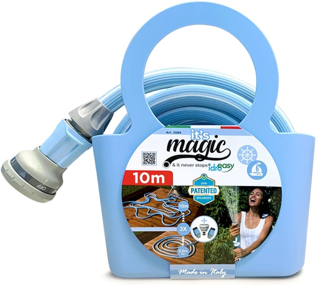 Magic Blue 10 meter knoop- en draaibestendige verlengbare tuinslang met zak en sproeikop