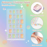 72pcs Voorgelijmde kindernagels Volledige dekking Glitter Kleurverloop Boog Korte kunstnagels Geweldig cadeau voor kinderen Meisjes Nail Art - Regenboogglitter