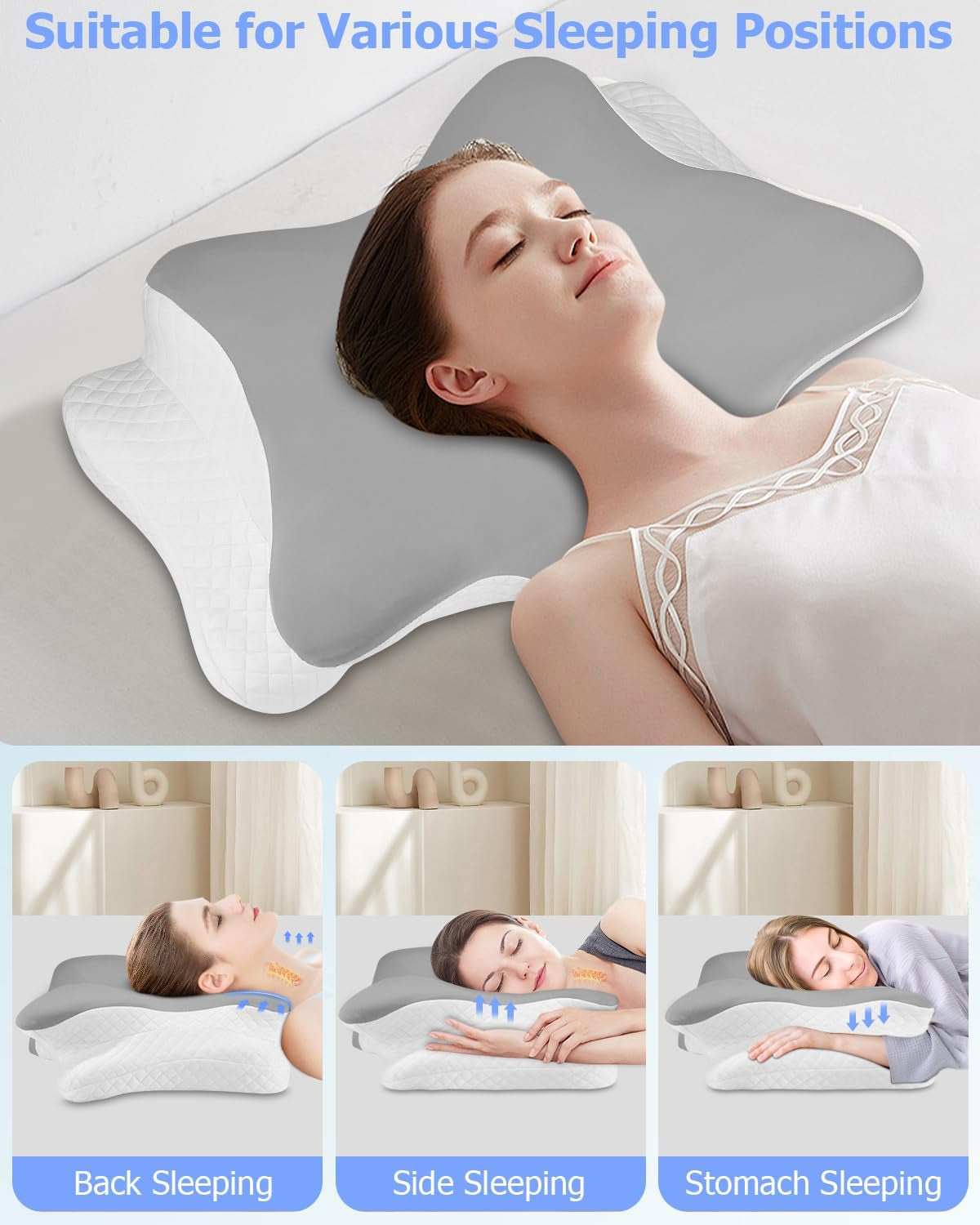 Orthopedisch kussen, zijsteunkussen, neksteunkussen, nekpijnkussen, traagschuimkussen, ergonomisch kussen, voor zijdelingse rug- en buikondersteuning - Vlindervorm Cervicale orthopedische kussens Naty Shop