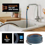 Fiskars L waterslang, UV-bescherming, drukgetest, torsiestijfheidsniveau 4 (van de 5), 30 m, Ø 1,3 cm (1/2"), 4,2 kg, zwart/oranje/blauw, 1027105