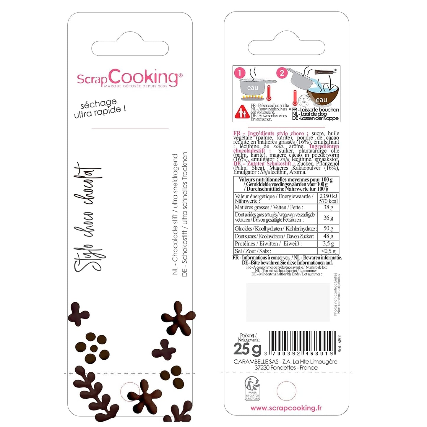 Scrapcooking - Bruine chocoladepen - Chocolade schrijfsuiker 25 g - Eetbare decoratieve suikerpen - Schrijven en tekenen - Etikettering van fondant, glazuur, cakes - 6801