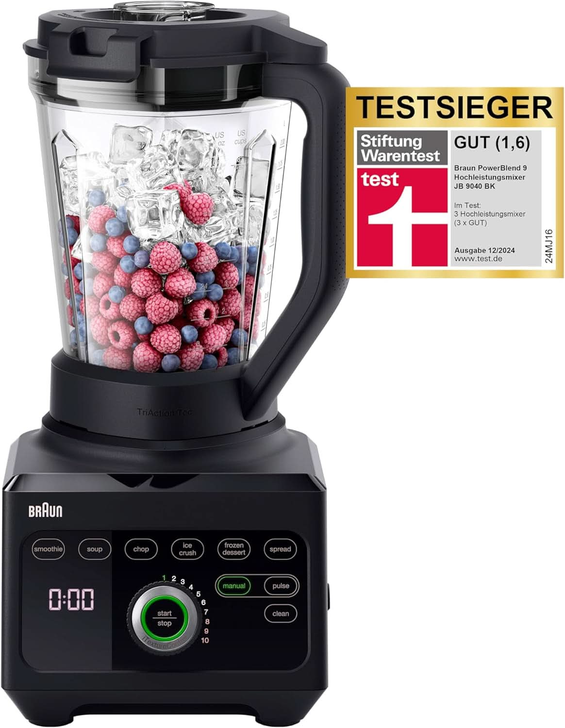 Braun Hochleistungsmixer Powerblend 9 JB9040 – Standmixer Met Glas-Mixkrug, 18 Mixprogramma, 10 Geschwindigkeiten + Pulsefunktion, Heiße Suppen Funktion, Reinigungsprogramm, Stampfer, 1600 W, Schwarz Kitchen Naty Shop