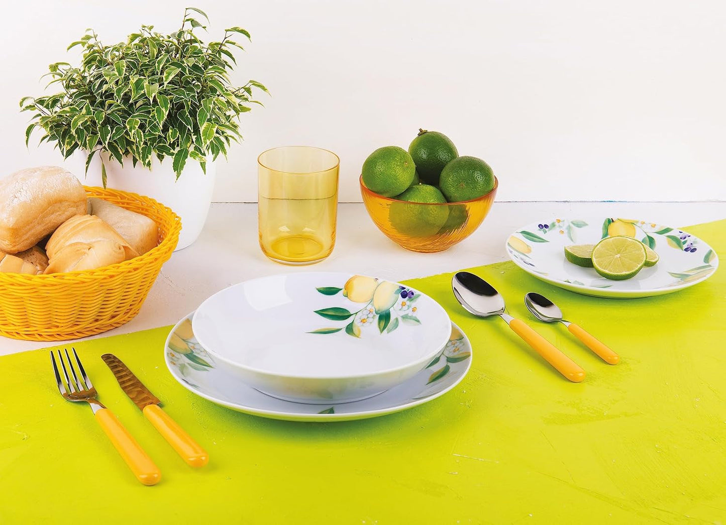 Excelsa Lemon serviesset, 18-delig, porselein, wit/citroen