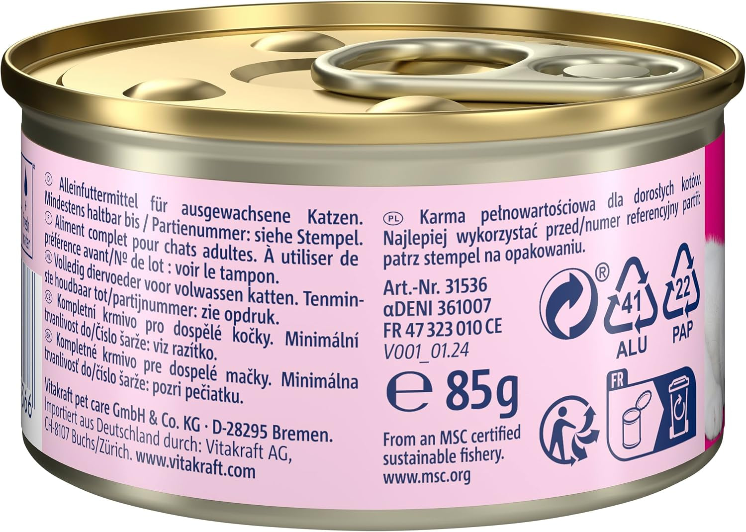 Vitakraft Poésie Mousse, kattennatvoer, luchtig schuim, met zalm, zonder toegevoegde suiker of granen (12 x 85 g)