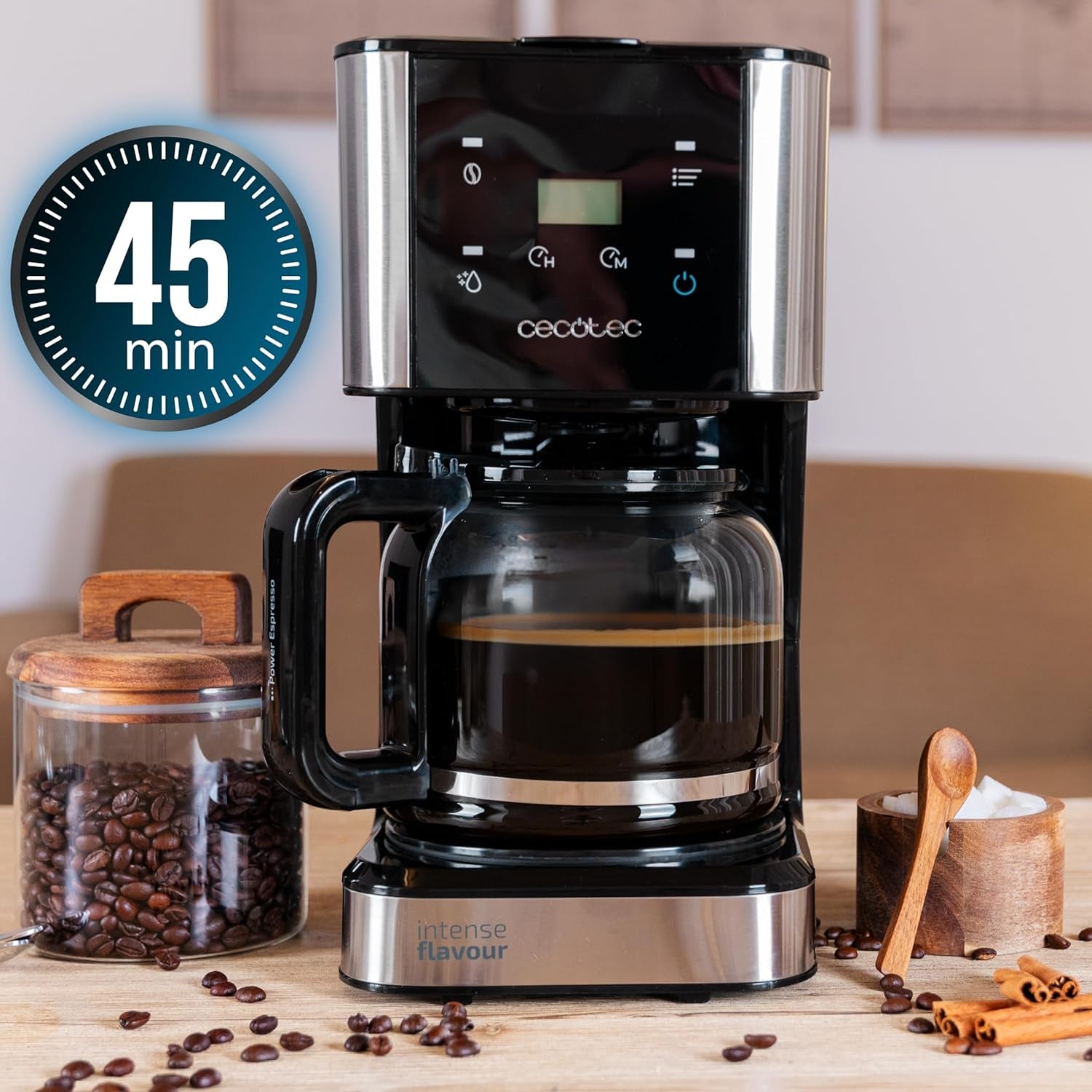 Espresso met filter Cecotec Coffee 66 Drop and Touch, vermogen 950 W, 1,5 L, 12 kopjes, touchscreen, glazen karaf, 24-uurs timer, 6 schakelaars, herbruikbaar gaasfilter