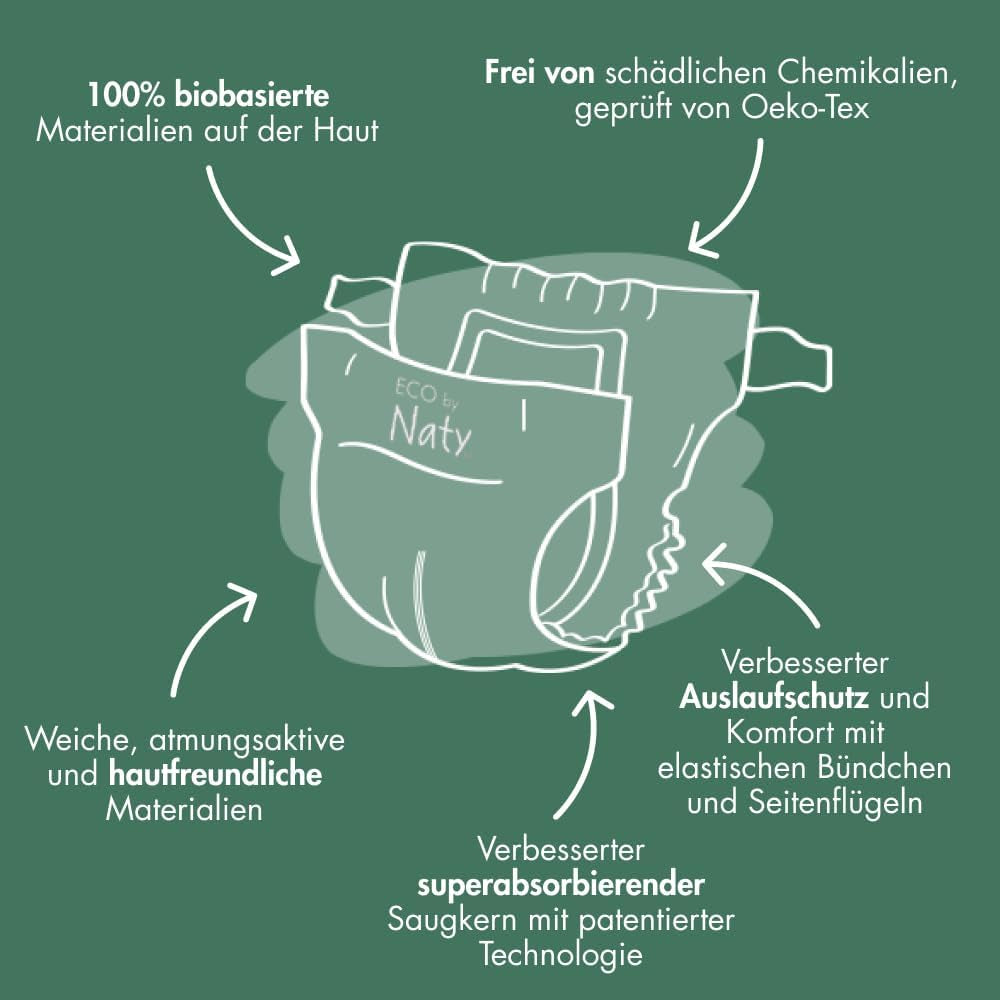 Eco Diapers Eco by Naty Baby Eco Diapers - premium biologische luiers, milieuvriendelijk, gemaakt van plantaardige materialen, ideaal voor de gevoelige babyhuid (maat 5 - 80 stuks)