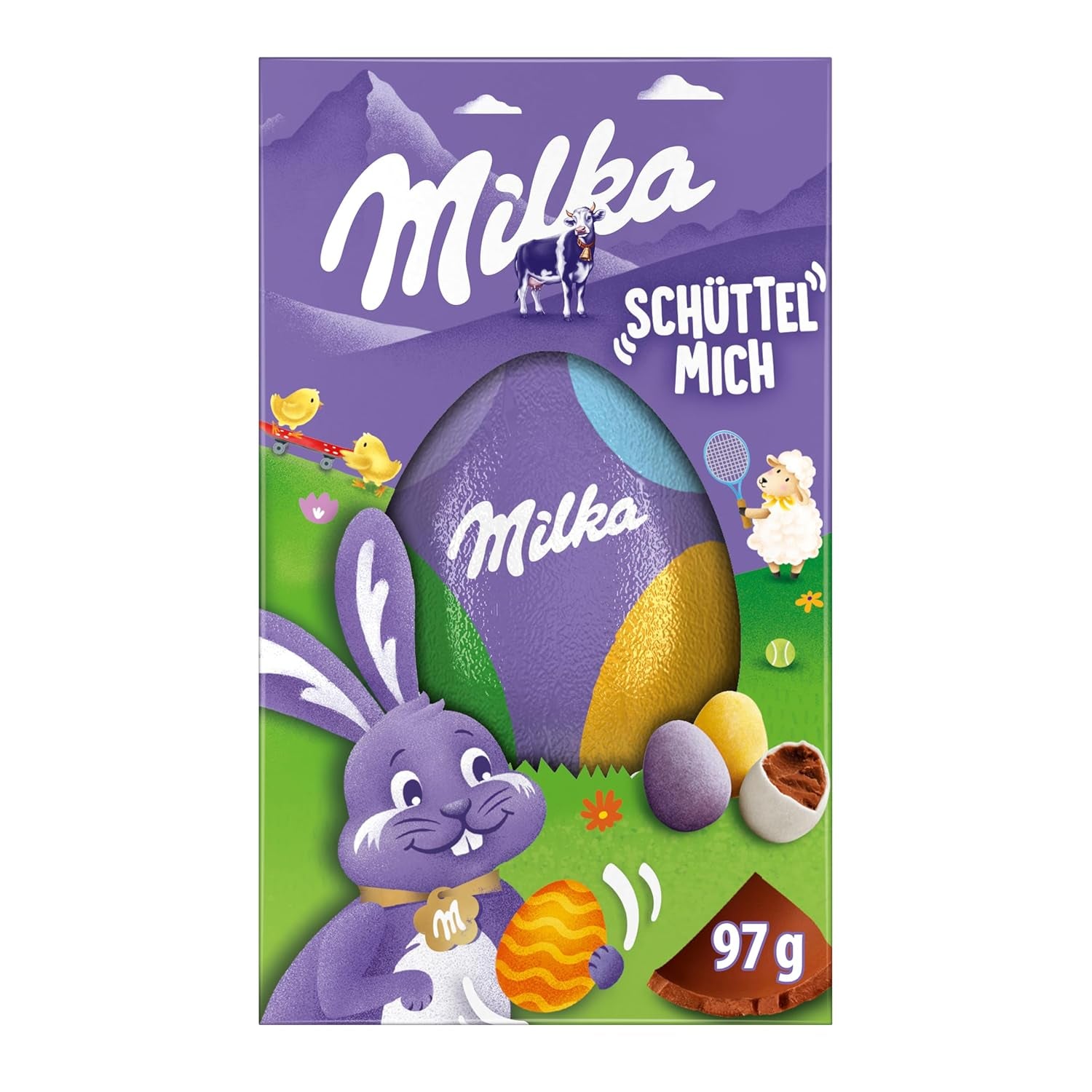 Milkshake Me Egg – chocolade-ei gevuld met mini gekleurde eieren van alpenmelkchocolade – 97g