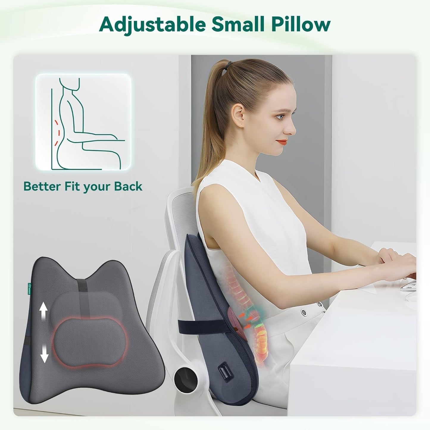 Snailax Ergonomisch lendensteunkussen met massage en warmte, shiatsu-rugkussen van traagschuim, zitkussen met 3 massage-intensiteiten | 2 warmteniveaus | 3 timers | comfortabele zithouding