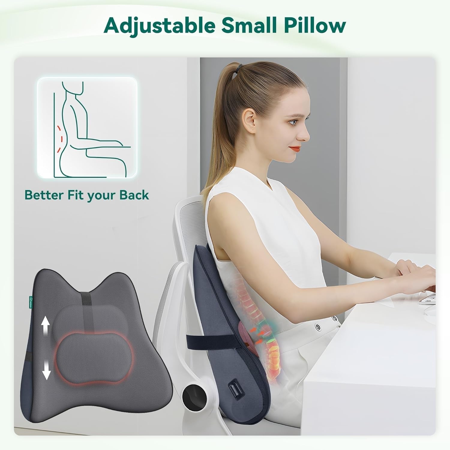 Snailax Ergonomisch lendensteunkussen met massage en warmte, shiatsu-rugkussen van traagschuim, zitkussen met 3 massage-intensiteiten | 2 warmteniveaus | 3 timers | comfortabele zithouding