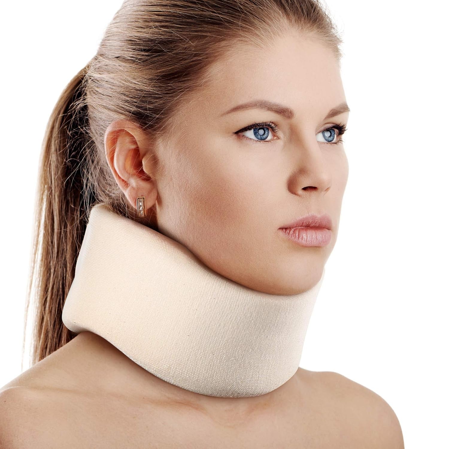 RESTCLOUD neksteun gemaakt van zacht schuim, universele kraag, verstelbare neksteun voor slaap - verlicht nekpijn (wit, 6,4 cm diepe kraag, M) Naty Shop Cervicale orthopedische kussens Wit M (6,4 cm hoog)