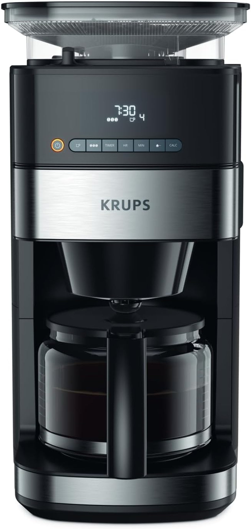 Krups Espressomachine KM8328 Malen met Grinder | 24-uurstimer | Graancontainer 180 g | Capaciteit 1,25 l voor maximaal 15 koppen koffie | Automatische uitschakelfunctie | 3 maalstanden | Zwart