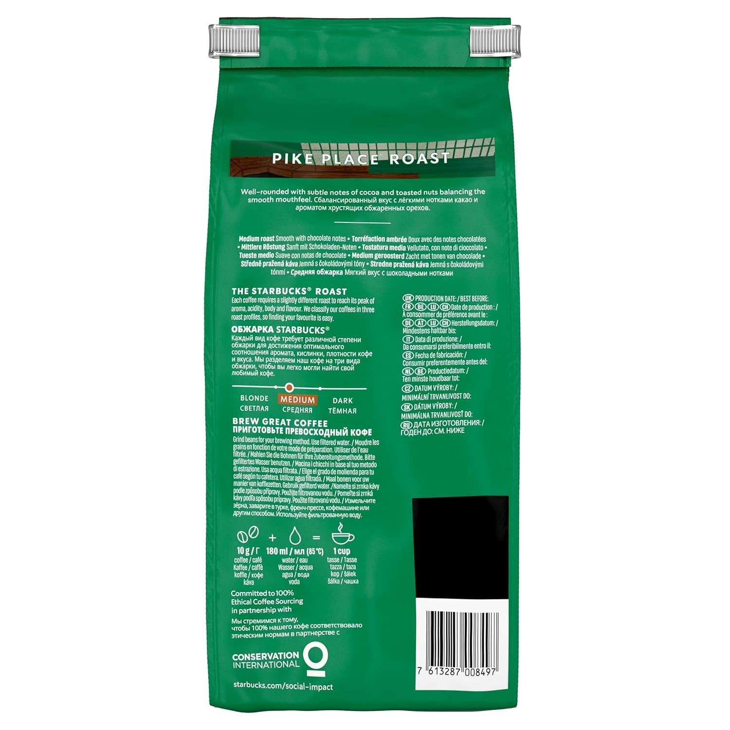 STARBUCKS Pike Place Roast, Mittlere Röstung, Ganze Kaffeebohnen 450g (4er-pakket)