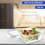 Max Home 8-pack glazen luchtdichte containers Magnetron glazen lunchbox Hersluitbare voedselcontainers 550 ml doorzichtige deksels Voedselcontainers (16538) Voedselbewaardozen Naty Shop