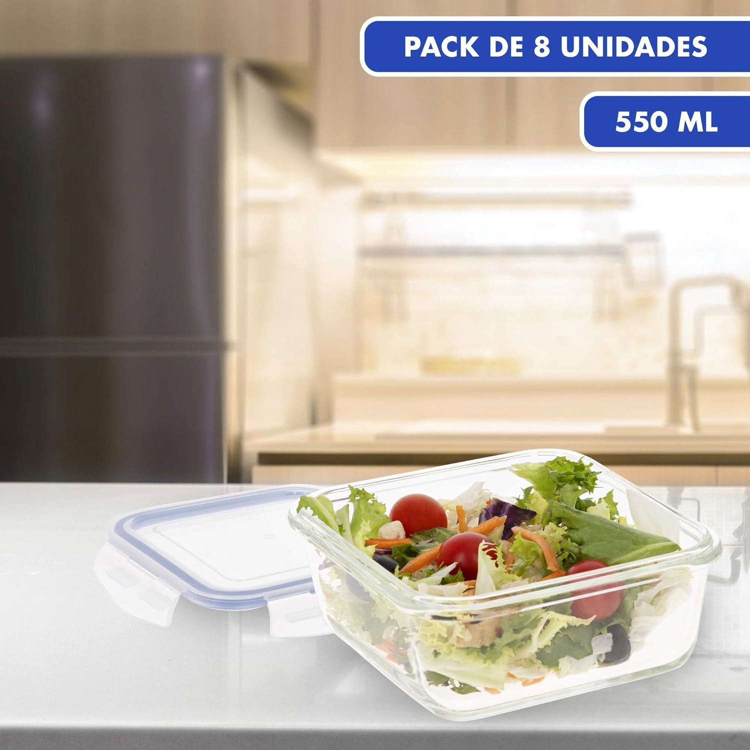 Max Home 8-pack glazen luchtdichte containers Magnetron glazen lunchbox Hersluitbare voedselcontainers 550 ml doorzichtige deksels Voedselcontainers (16538) Voedselbewaardozen Naty Shop