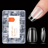 Modelones nageltips 216 stuks - volledige dekking nageltips set, zachte gel tips set, pre-polijsten PMMA hars nageltips, doe-het-zelf lijm op nail art kunstnagels, korte amandelen XS