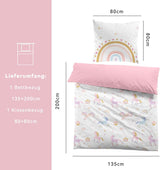 Fekohipy Bettwäsche 135X200 Mädchen Einhorn Kinderbettwäsche Rosa 3D-Druck Mikrofaser Regenbogen Kinder Bettbezug Mit Zwißwerfer en 1 Kissenbezug 80X80Cm 2-Teilige Kinderbettwäsche-Set Naty Shop
