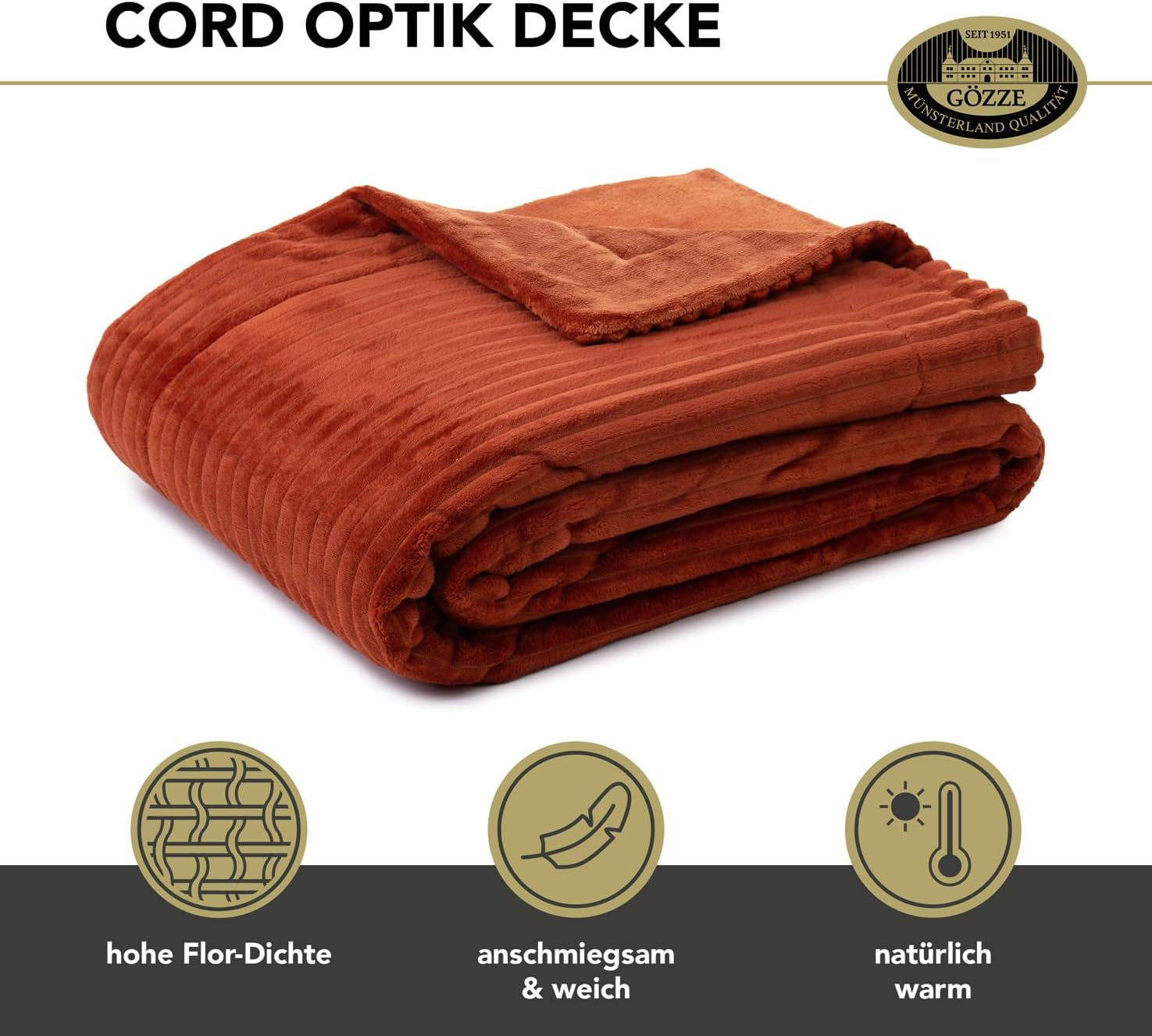 Gözze - Comfortabele en zachte deken in corduroy-look, 1620G/stuk, 150 X 200 Cm - kaneel Bedden en dekens Besuche den Gözze-Store
